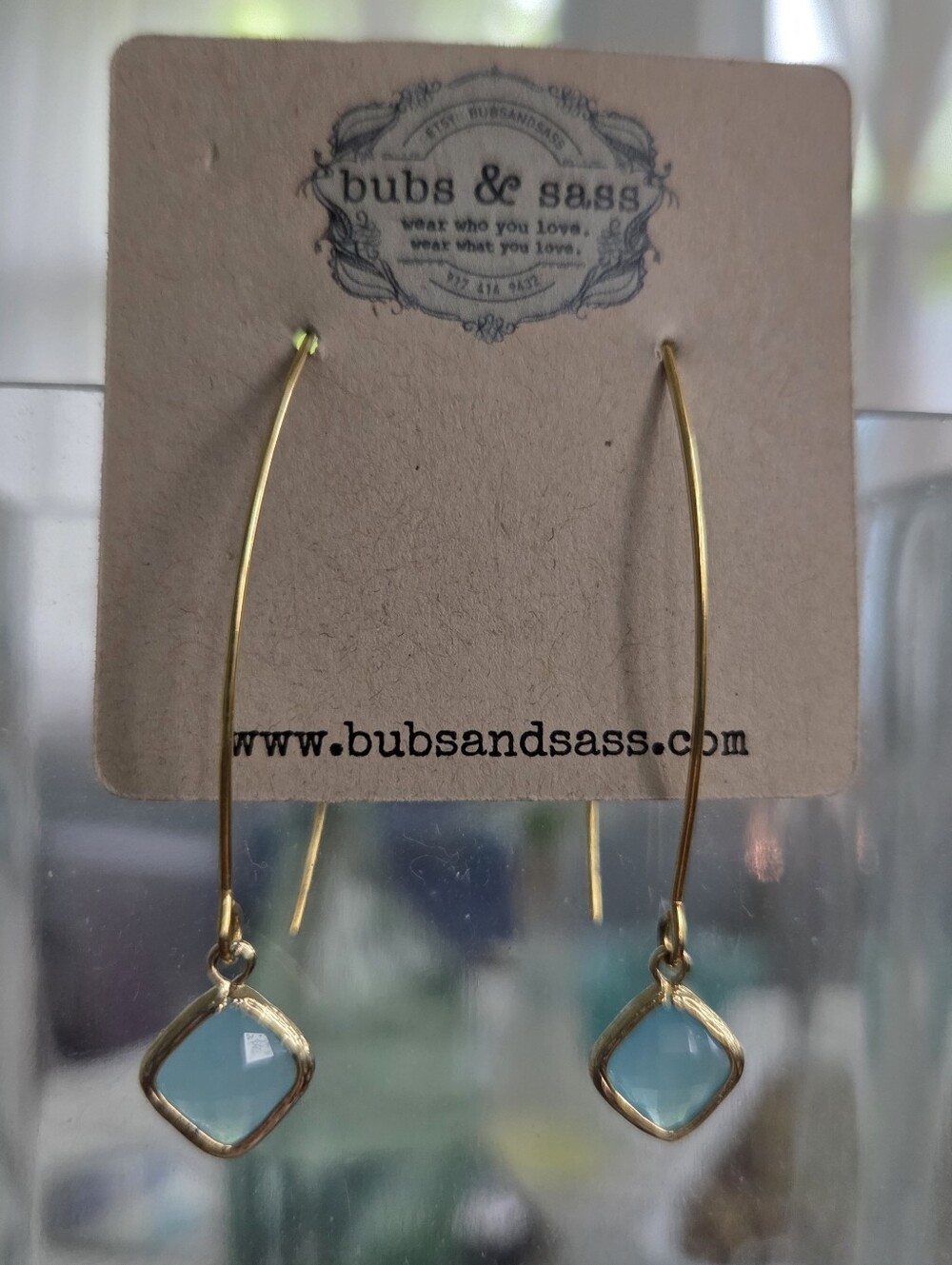 Bubs & Sass Large Teardrop Earrings Turqoise Stone NWT